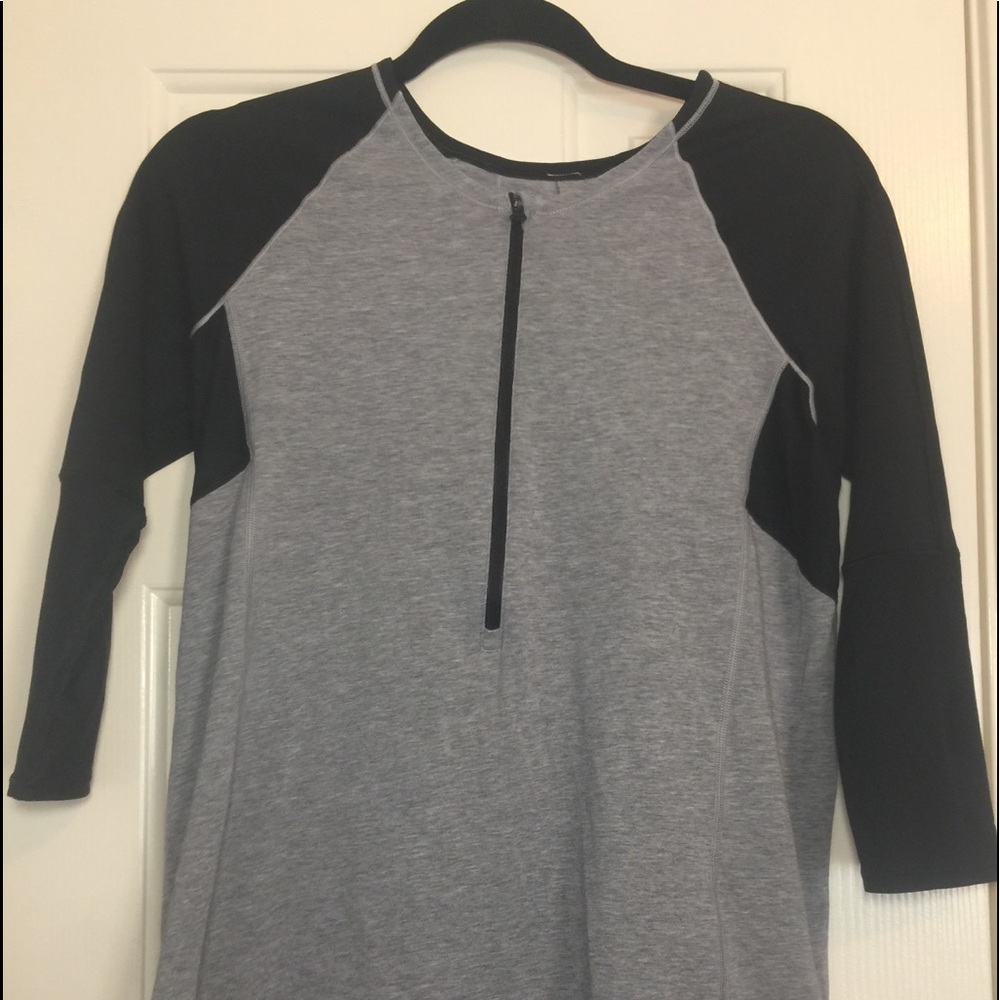 Black and grey 3/4 sleeve 1/2 zip lululemon shirt